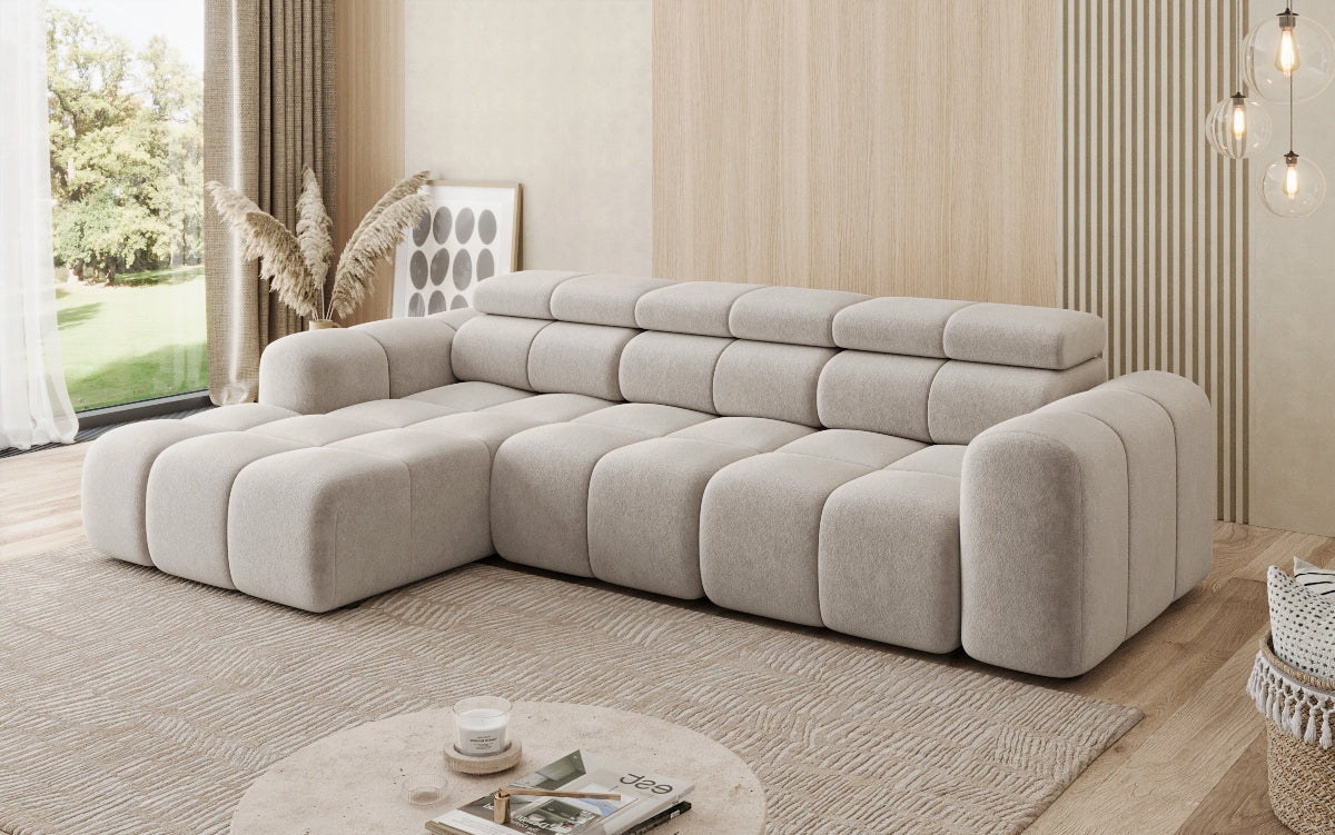 Designer Sofa Mia L mit elektrischer Sitzerweiterung in Chenille