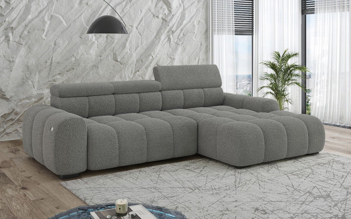 Designer Sofa Elaro L mit elektrischer Sitzerweiterung in Bouclé