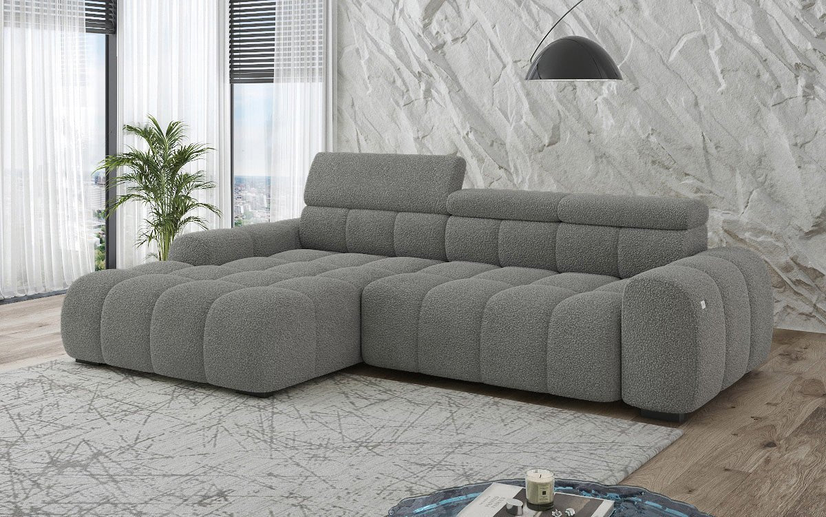 Designer Sofa Elaro L mit elektrischer Sitzerweiterung in Bouclé