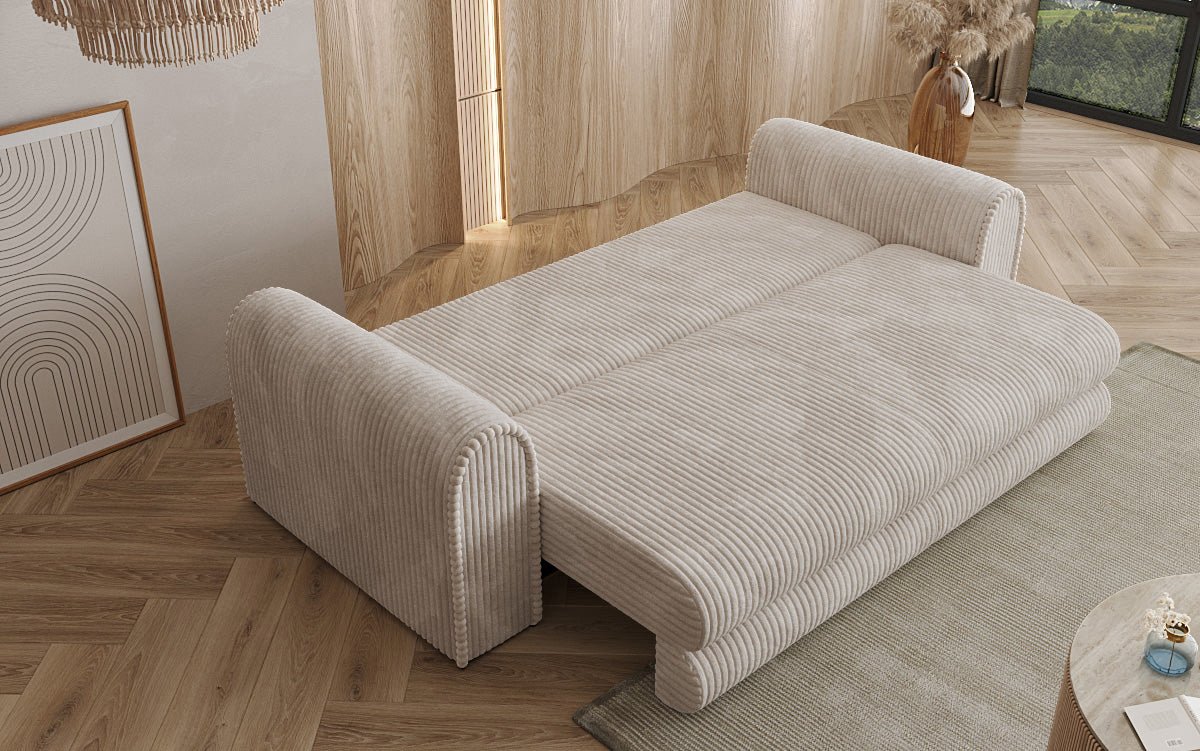 Designer Sofa Lil Buddy 3-seater with sleeping function and storage in wide corduroy