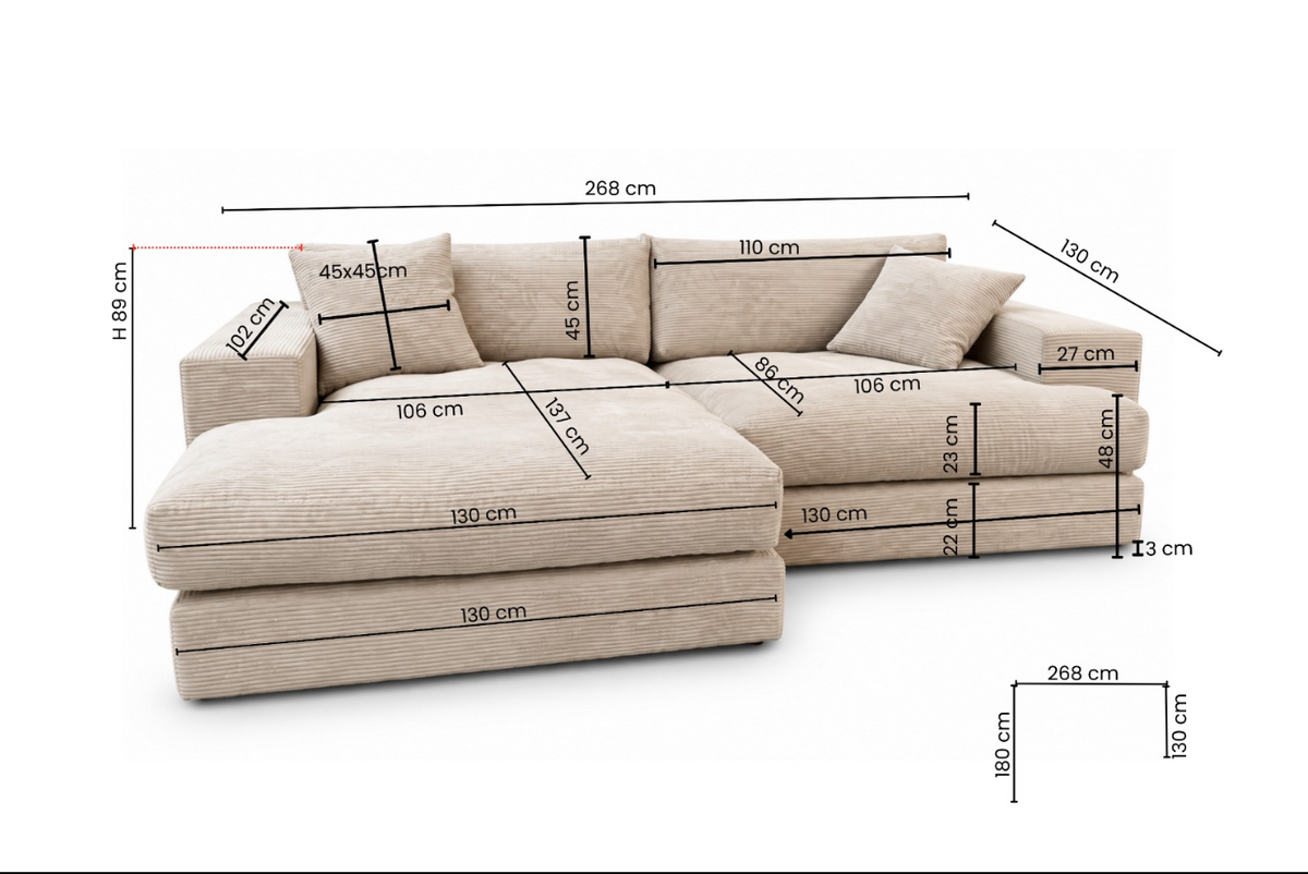 Designer Ecksofa Lima in Cord