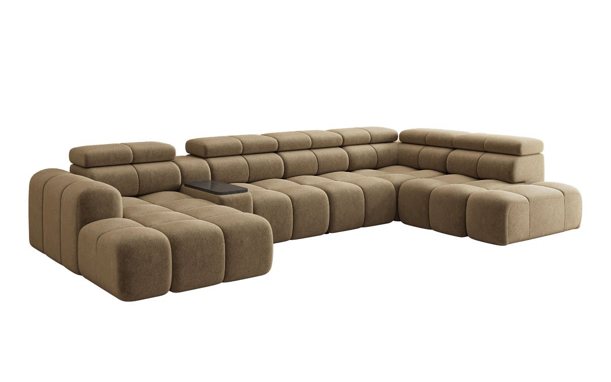 Designer Sofa Wohnlandschaft Mia mit elektrischer Sitzerweiterung in Chenille