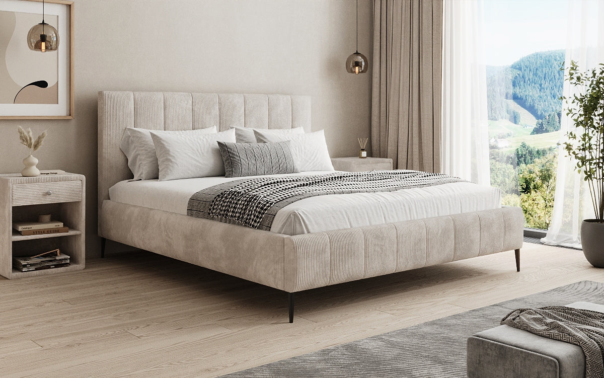 Designer Polsterbett Astrid in Cord mit Stauraum