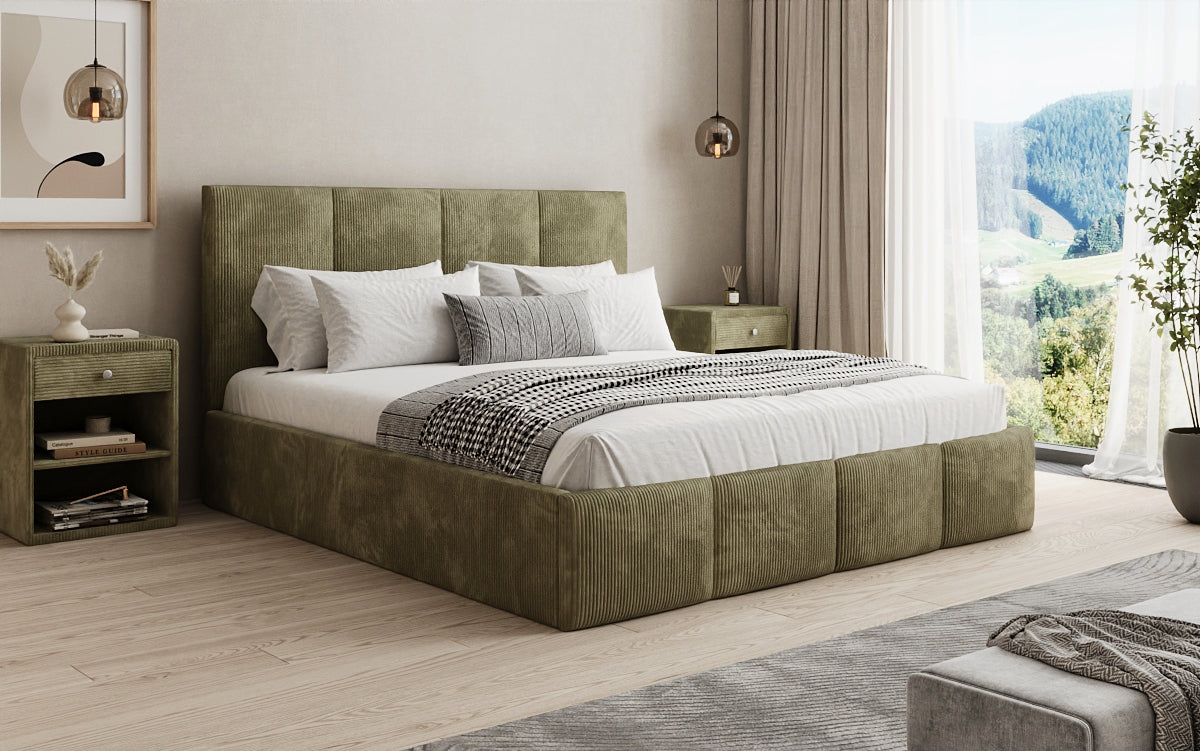 Designer Polsterbett Mina in Cord mit Stauraum