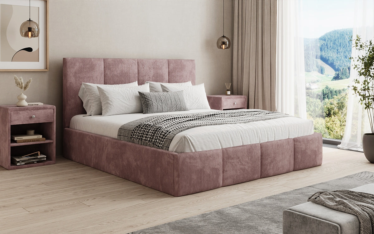 Designer Polsterbett Mina in Cord mit Stauraum