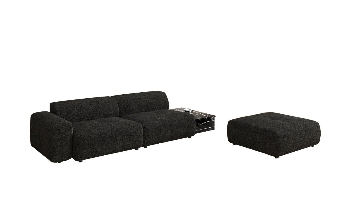 Designer Sofa Calm 3 Sitzer mit Beistellhocker und Beistelltisch in Bouclé