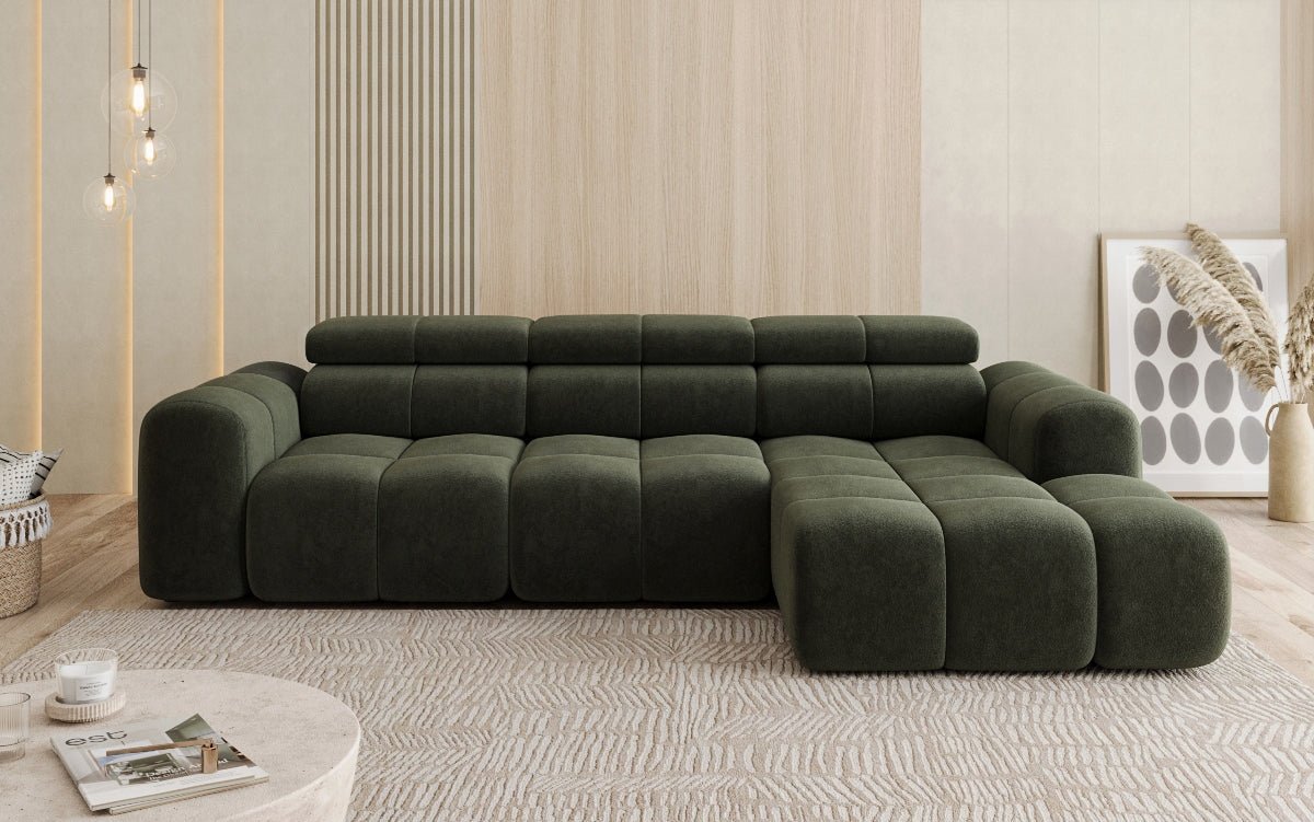 Designer Sofa Mia L mit elektrischer Sitzerweiterung in Chenille