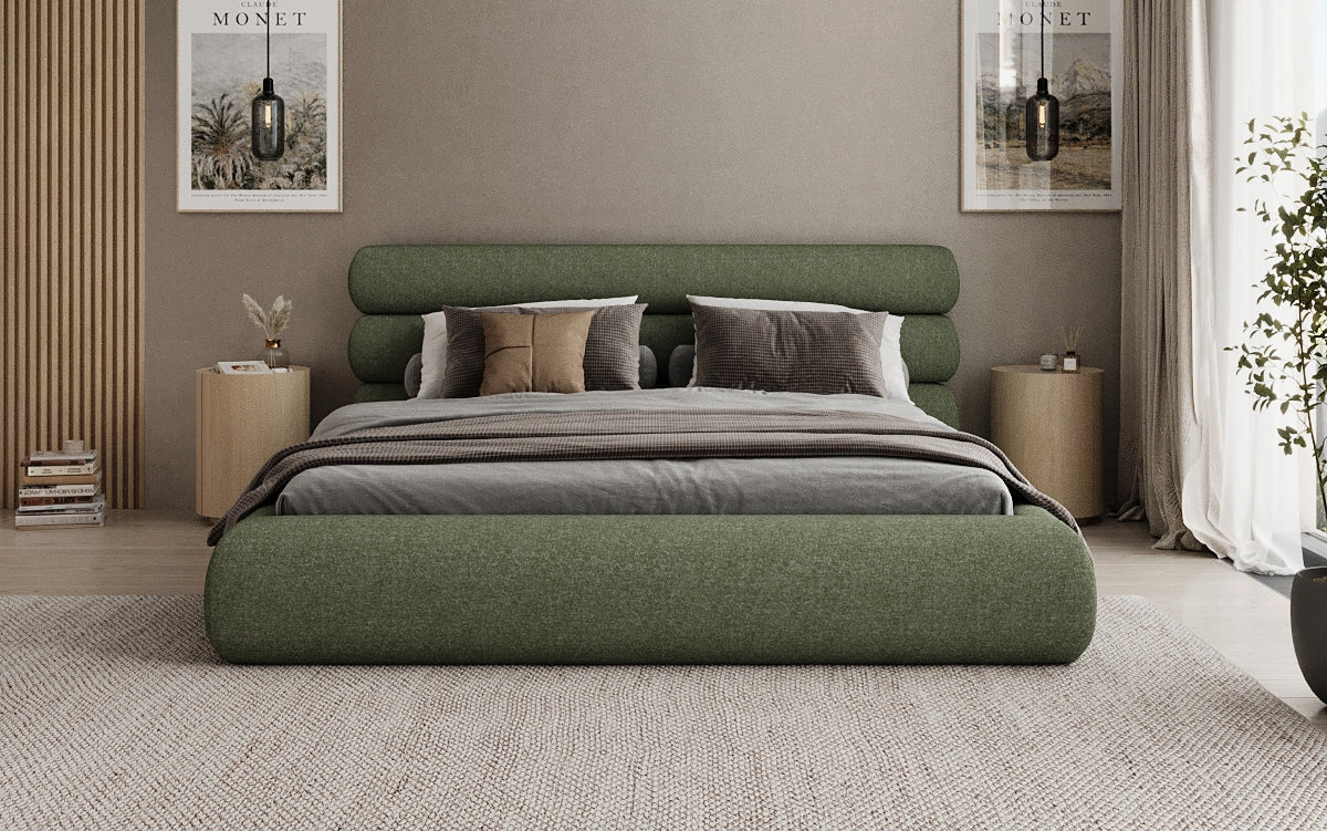 Designer Polsterbett Joline in Strukturstoff mit Stauraum