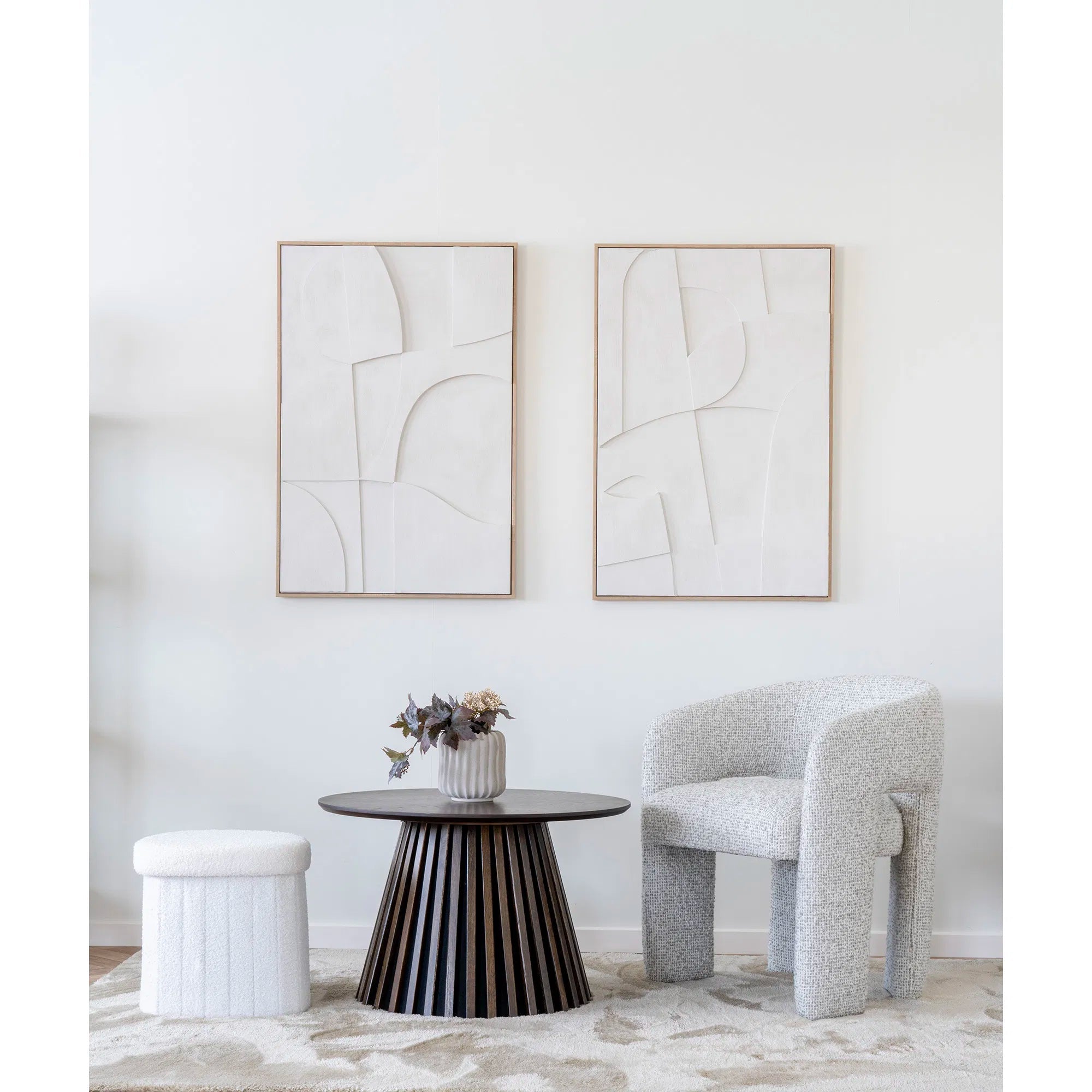 Lumino Bouclé White Side Stool with Storage