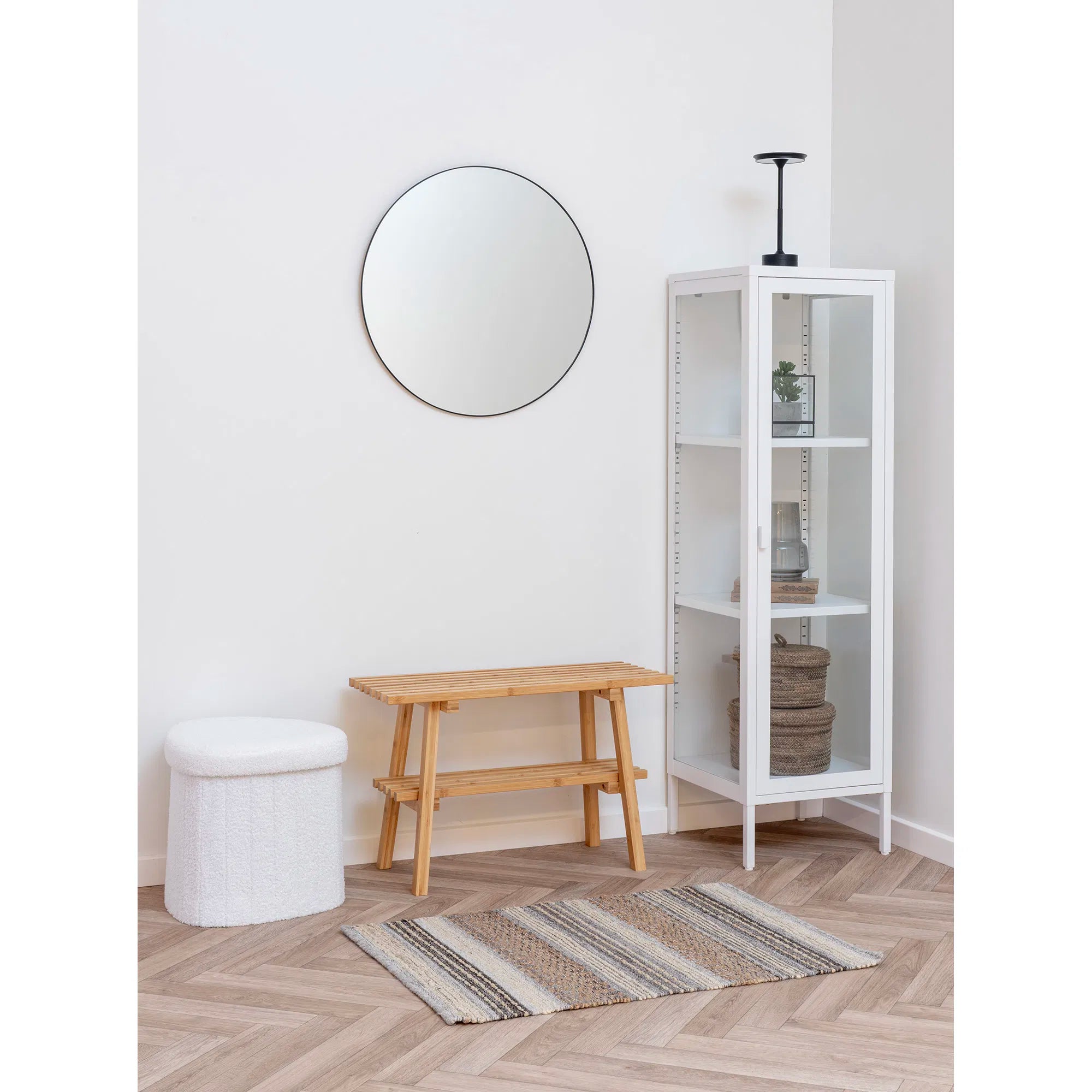 Lumino Bouclé White Side Stool with Storage
