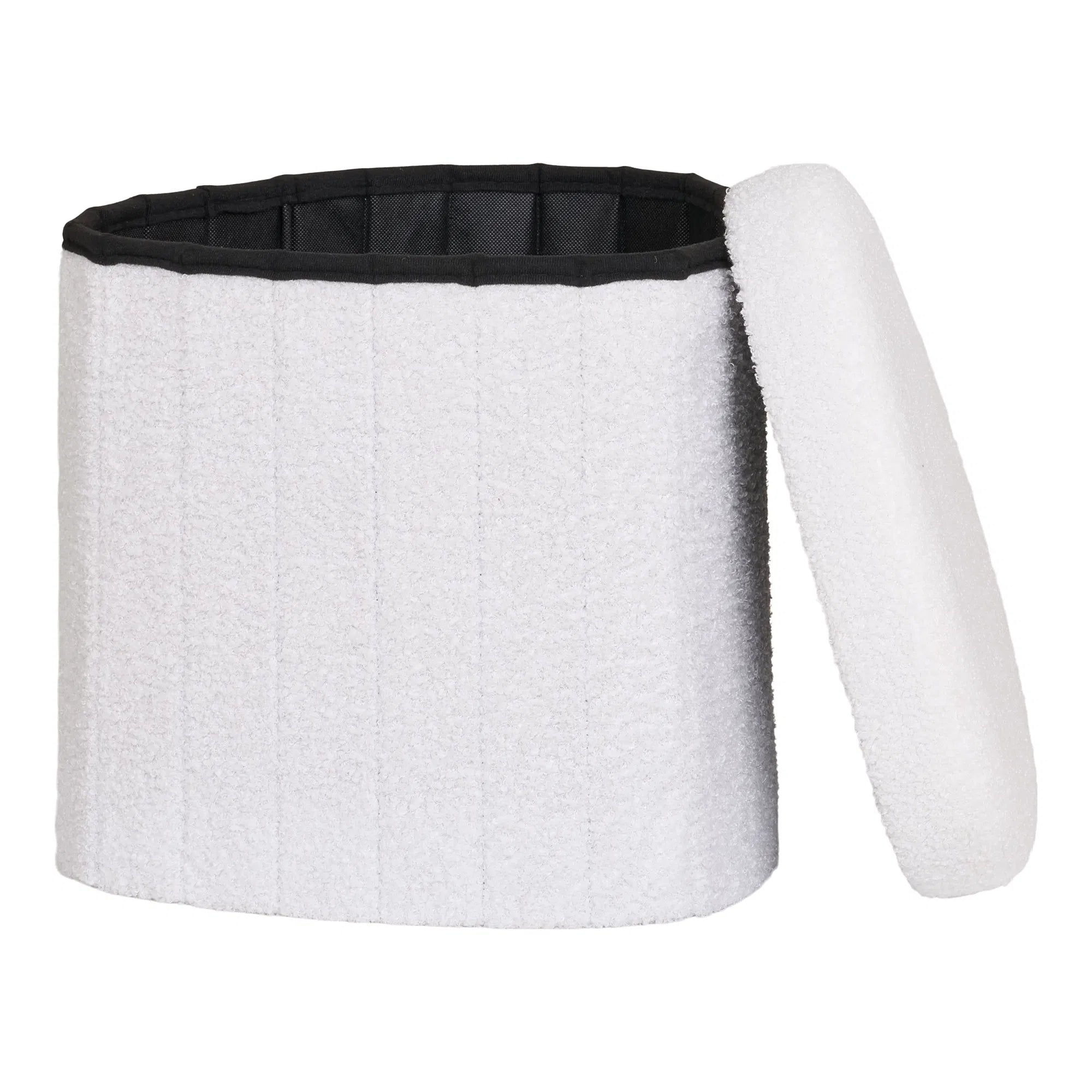 Lumino Bouclé White Side Stool with Storage