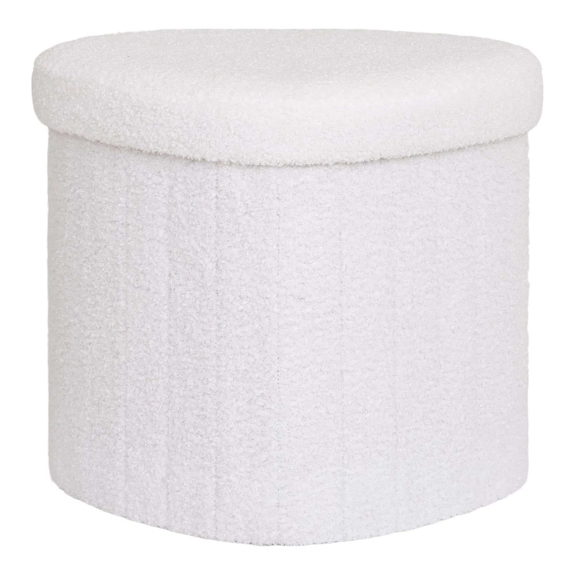Lumino Bouclé White Side Stool with Storage