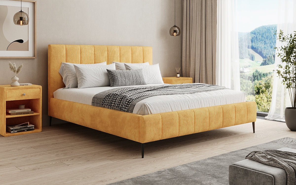 Designer Polsterbett Astrid in Cord mit Stauraum