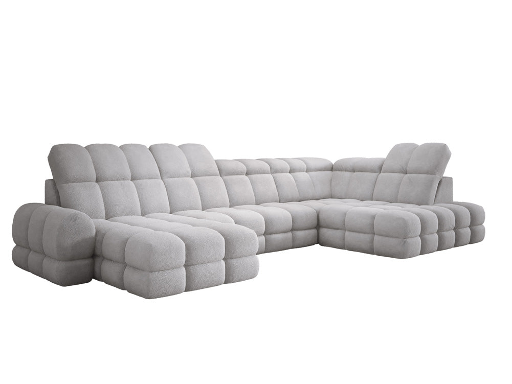 Designer Sofa Lima U with electric sleeping function in bouclé