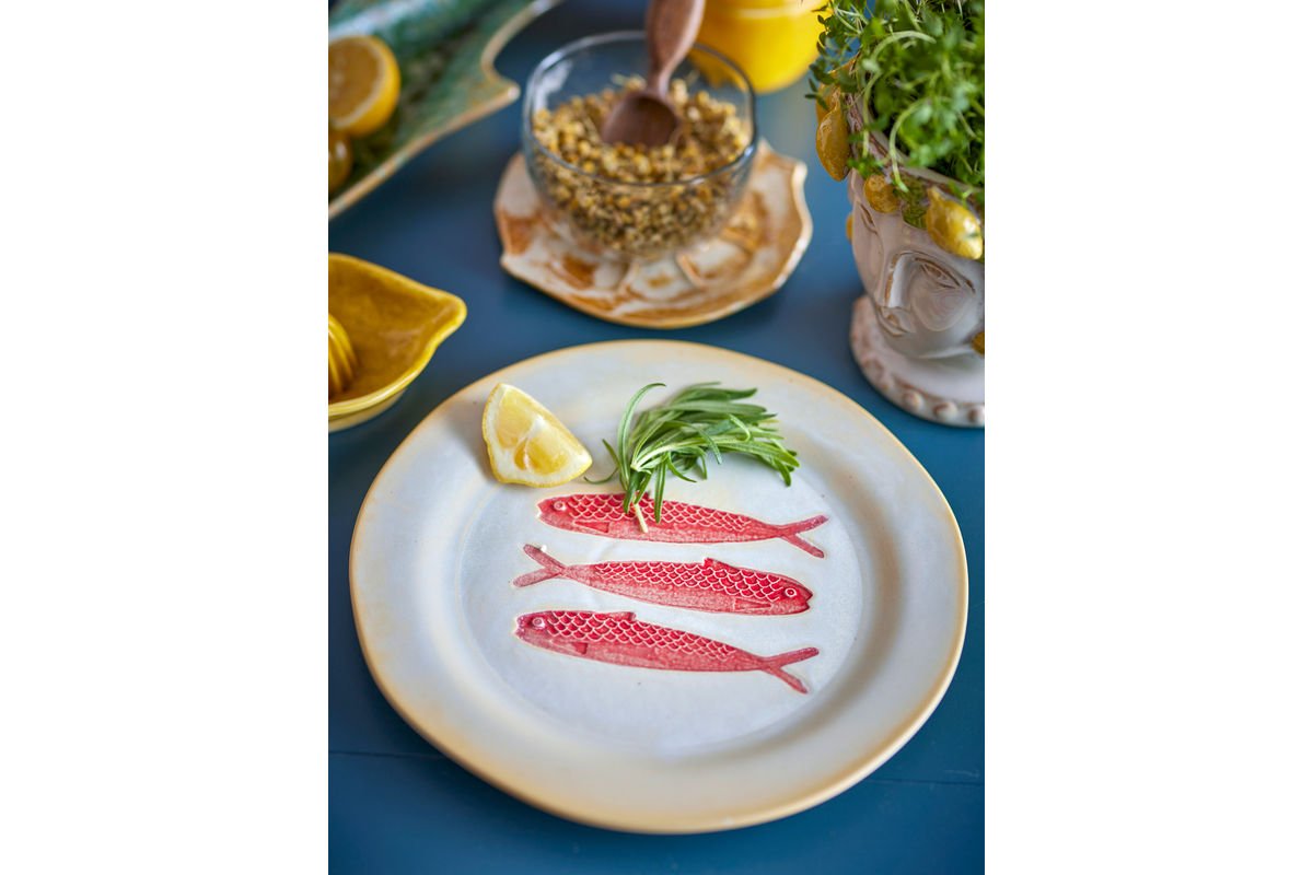 Teller-Set Maris – Steingut mit Fischmotiv (4er-Set)