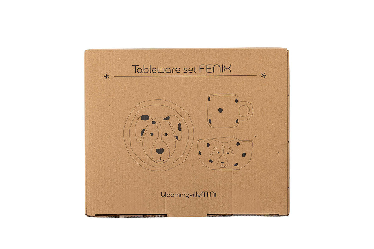 Kinder Geschirr-Set Max - handdekoriertes Kinder Set mit Hundemotiv aus Steingut