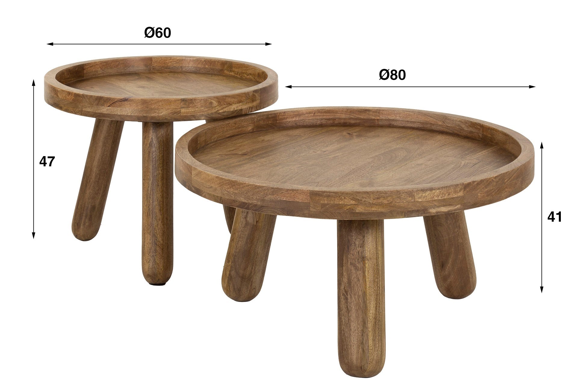 Couchtisch Sundari - 2er Set aus nachhaltigem Mangoholz mit sandfarbenem Finish