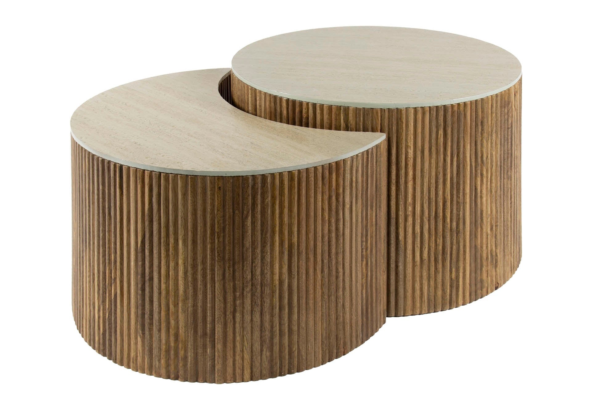 Couchtisch Oruva - 2er Set aus Mangoholz mit Keramik-Tischplatte