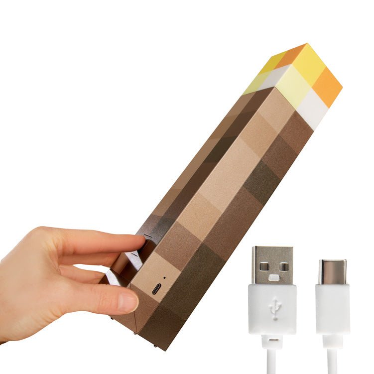Minecraft LED-Fackel mit Wandhalterung – Aufladbar & original Pixel-Design
