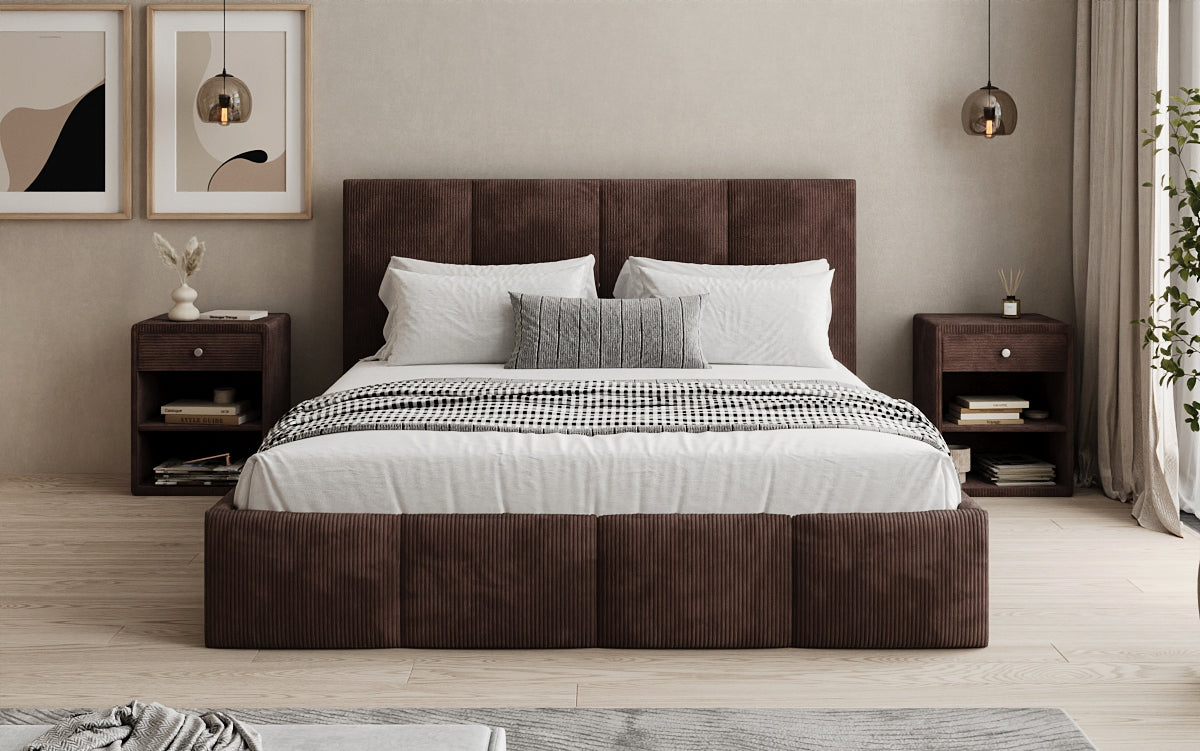 Designer Polsterbett Mina in Cord mit Stauraum