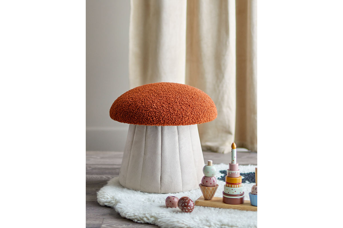 Kinderhocker Raika - In Pilzform aus weichem Stoff in Rot