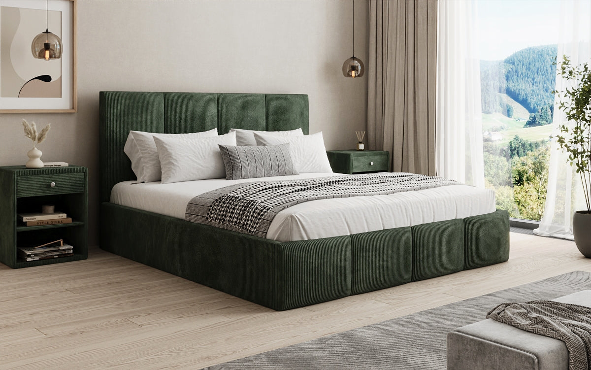 Designer Polsterbett Mina in Cord mit Stauraum