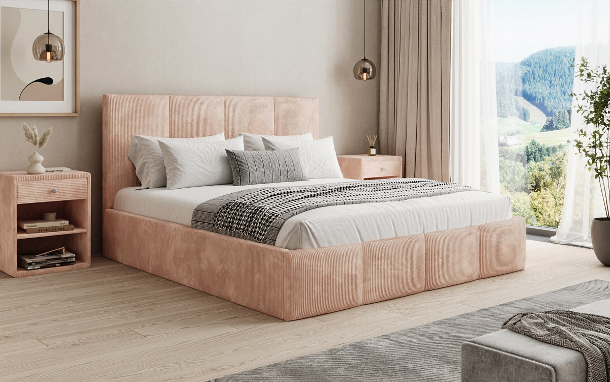 Designer Polsterbett Mina in Cord mit Stauraum