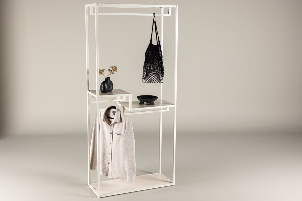 Garderobe Narell – Offenes Kleiderregal in Beige mit Ablagen