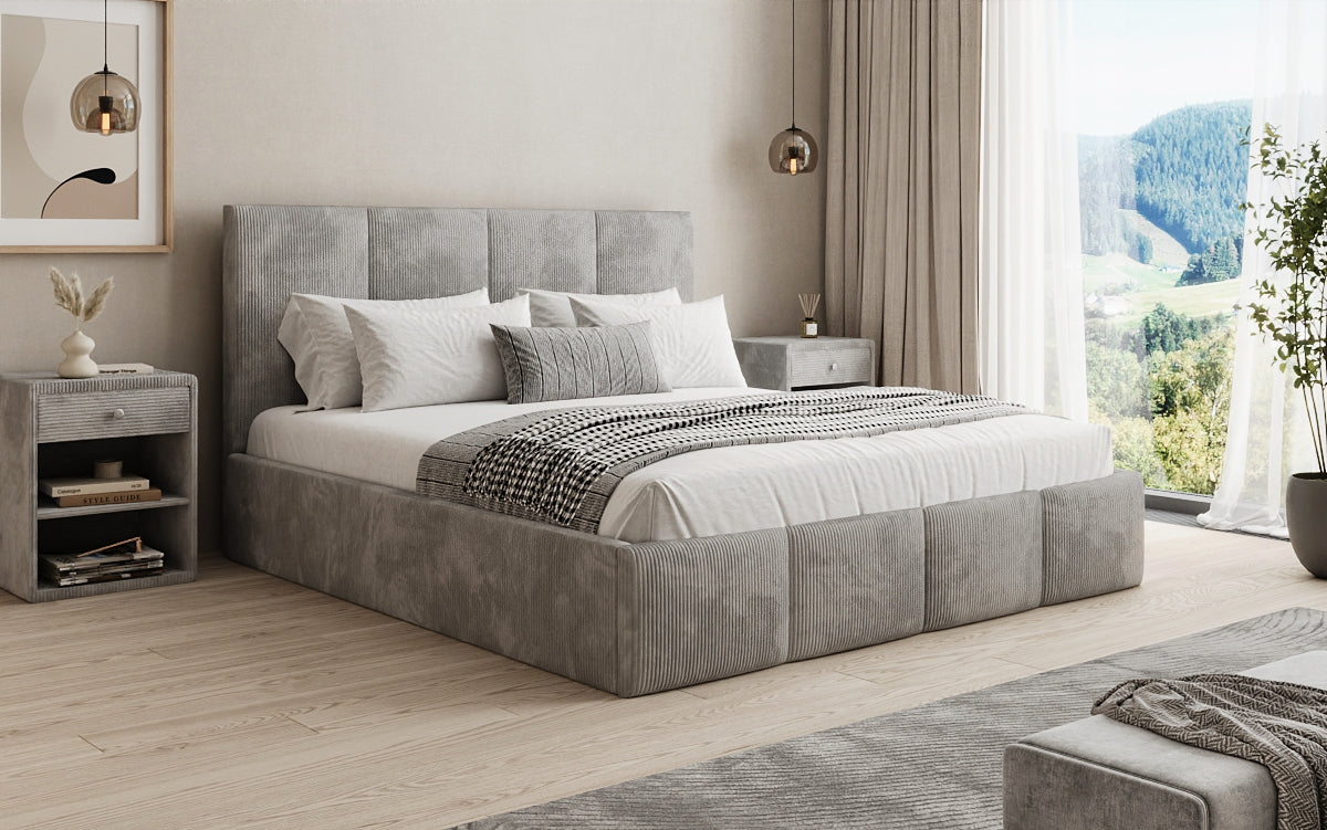 Designer Polsterbett Mina in Cord mit Stauraum