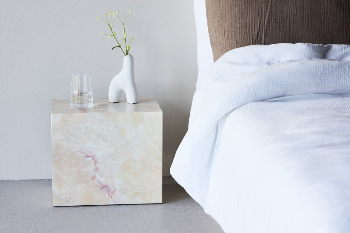 Beistelltisch Quadro – in Beige mit Steinoptik