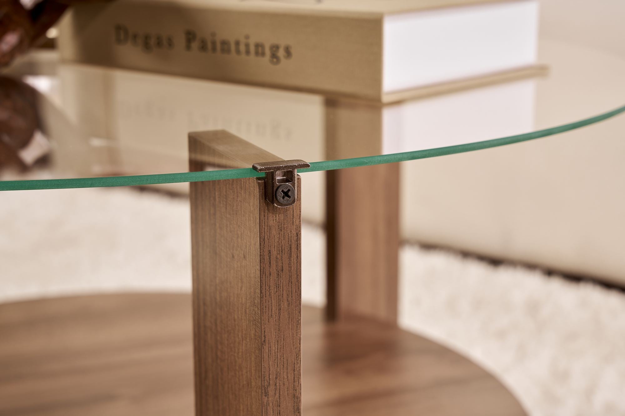 Couchtisch Davira - mit runder Glasplatte und Holzoptik