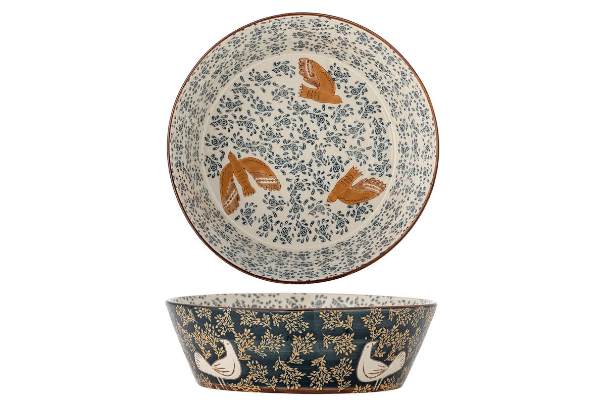 Schale Bindy – handbemalte Steingutschale mit Vogelmotiv