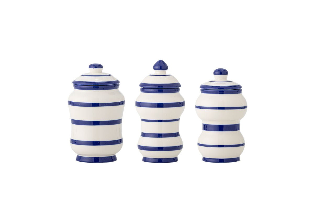 Vorratsgefäß Lioren – Handbemalte Streifen in Blau (3er-Set)