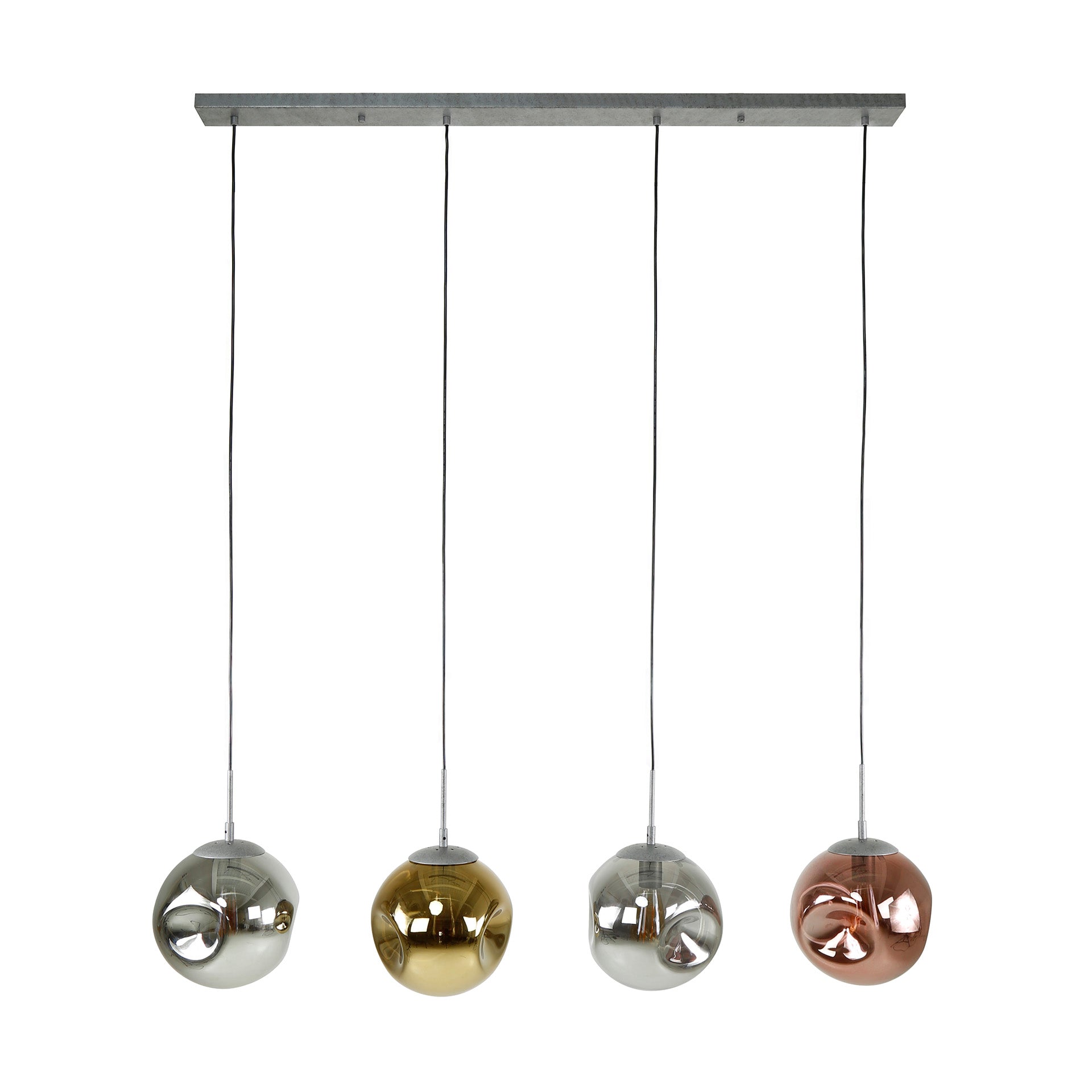 Pendelleuchte „Virelli“ – 4 Leuchten in der Metall-Farbkombination Gold, Kupfer und Chrom