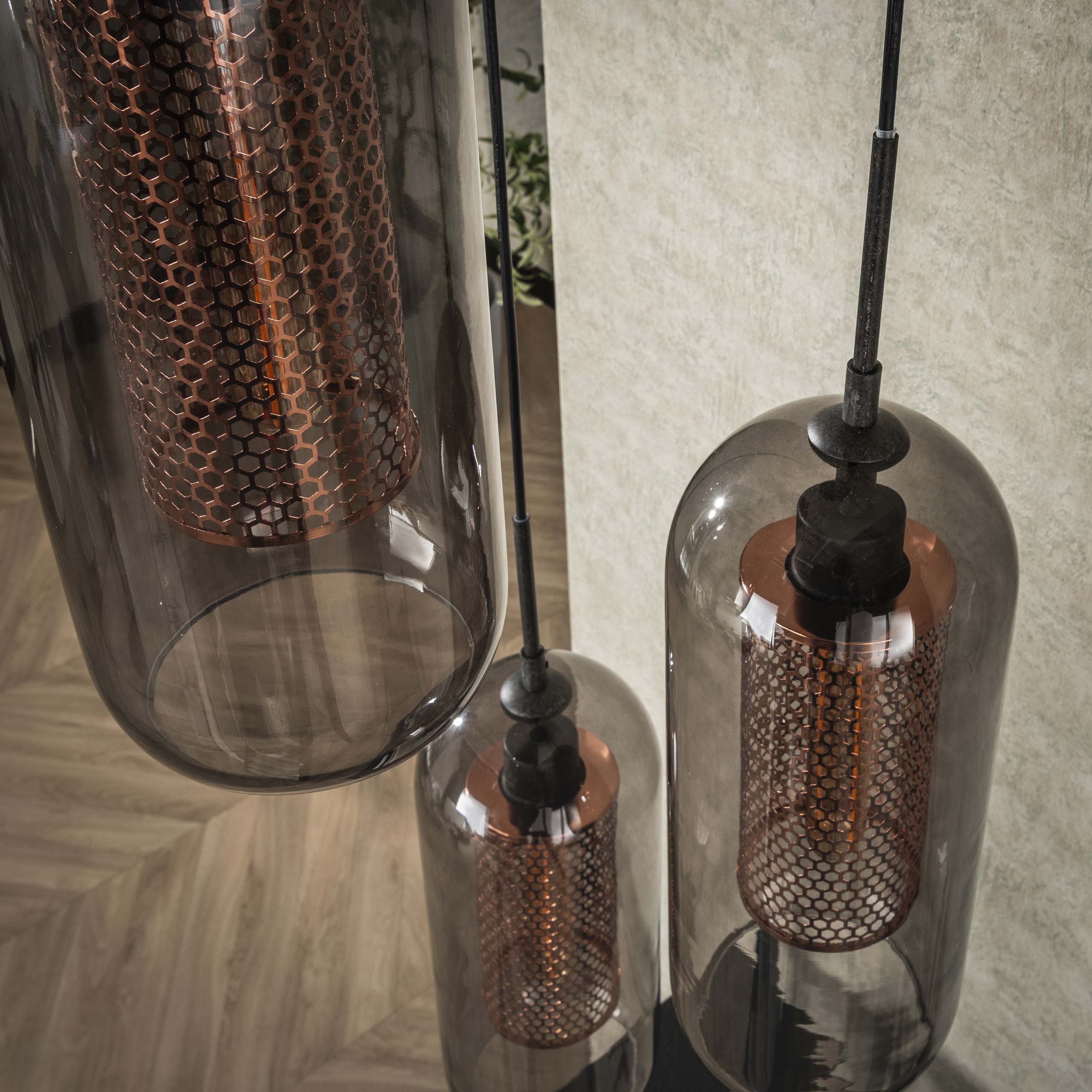 Pendelleuchte „Talvira“ – Gestuft mit 3 Leuchten im Rauchglas-Mesh-Design