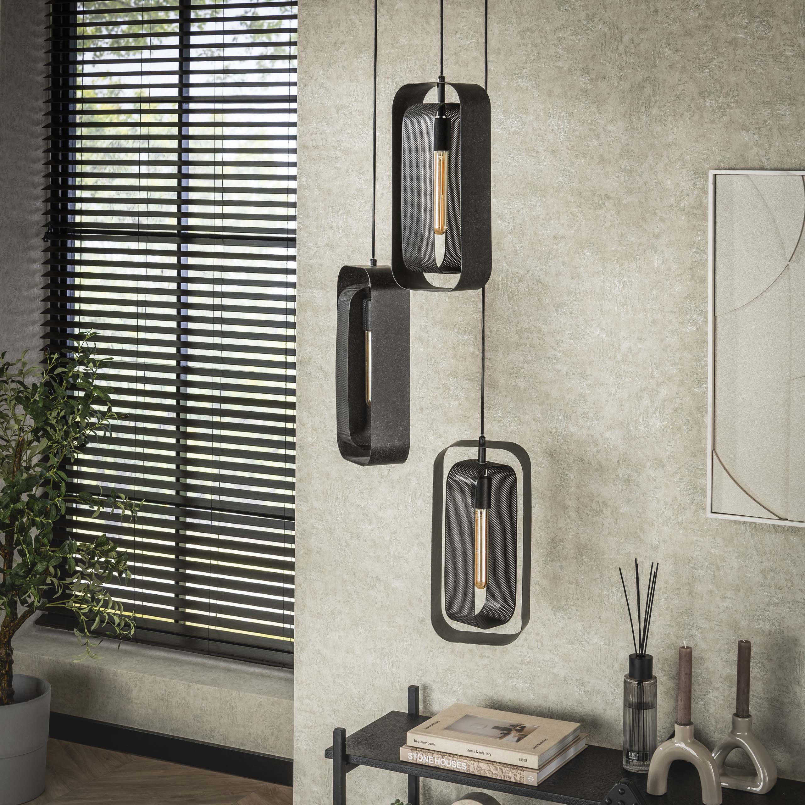 Pendelleuchte „Evelis“ – Gestuft mit 3 Leuchten mit drehbaren Gitter-Lampenschirmen