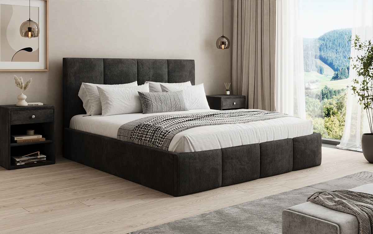 Designer Polsterbett Mina in Cord mit Stauraum