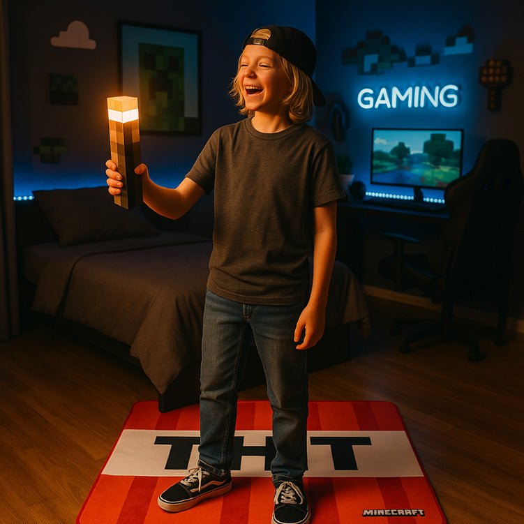 Minecraft LED-Fackel mit Wandhalterung – Aufladbar & original Pixel-Design