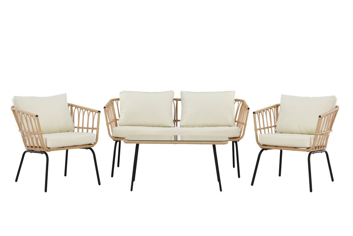 Garten Loungeset Arima – aus Rattan & Metall mit Glasplatte