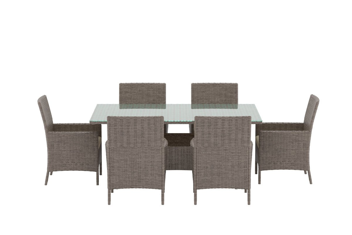 Garten Essgruppe Vireta – 7-teiliges Set aus synthetischem Rattan