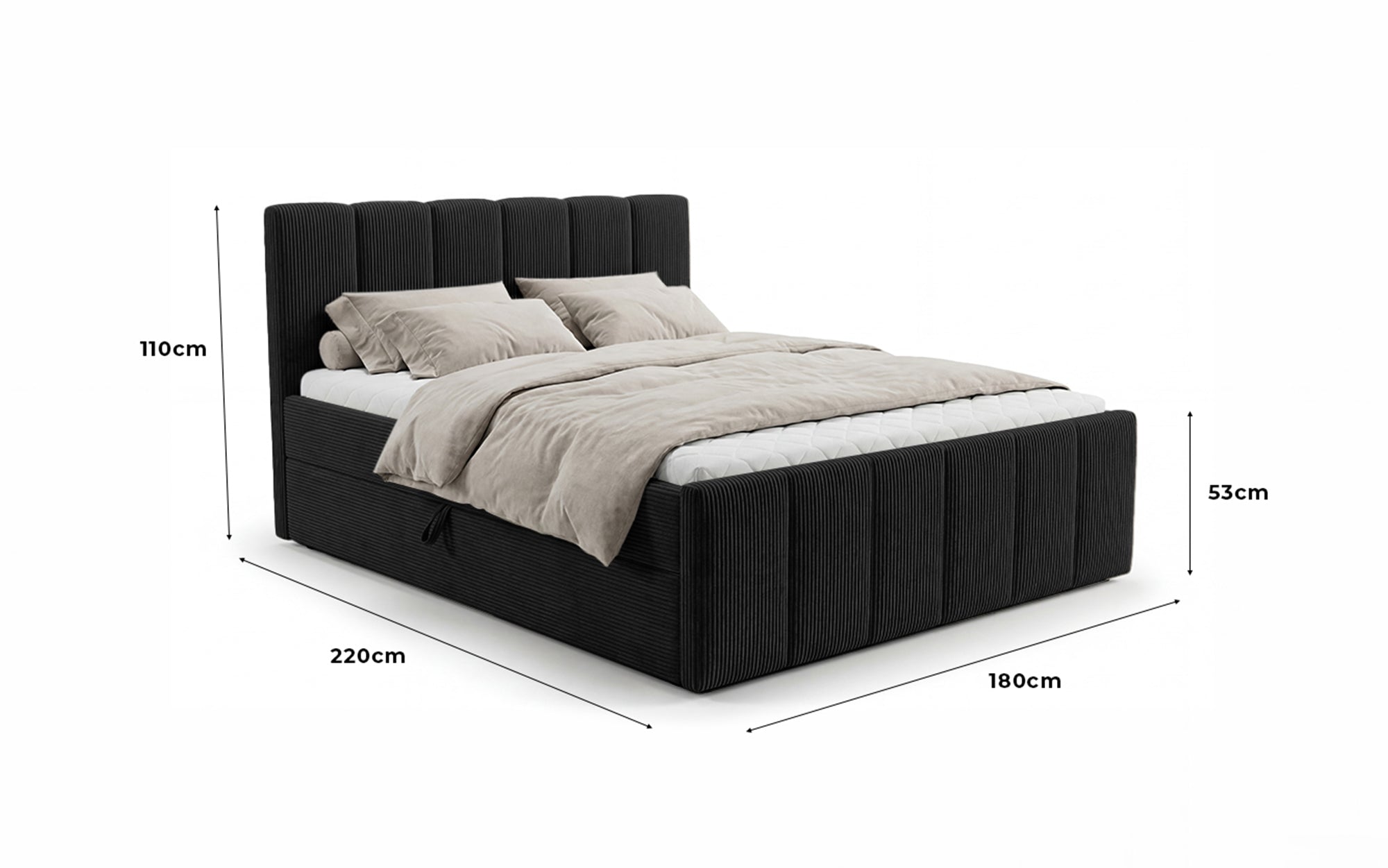 Boxspringbett Siena mit hochklappbarem Stauraum in Cord