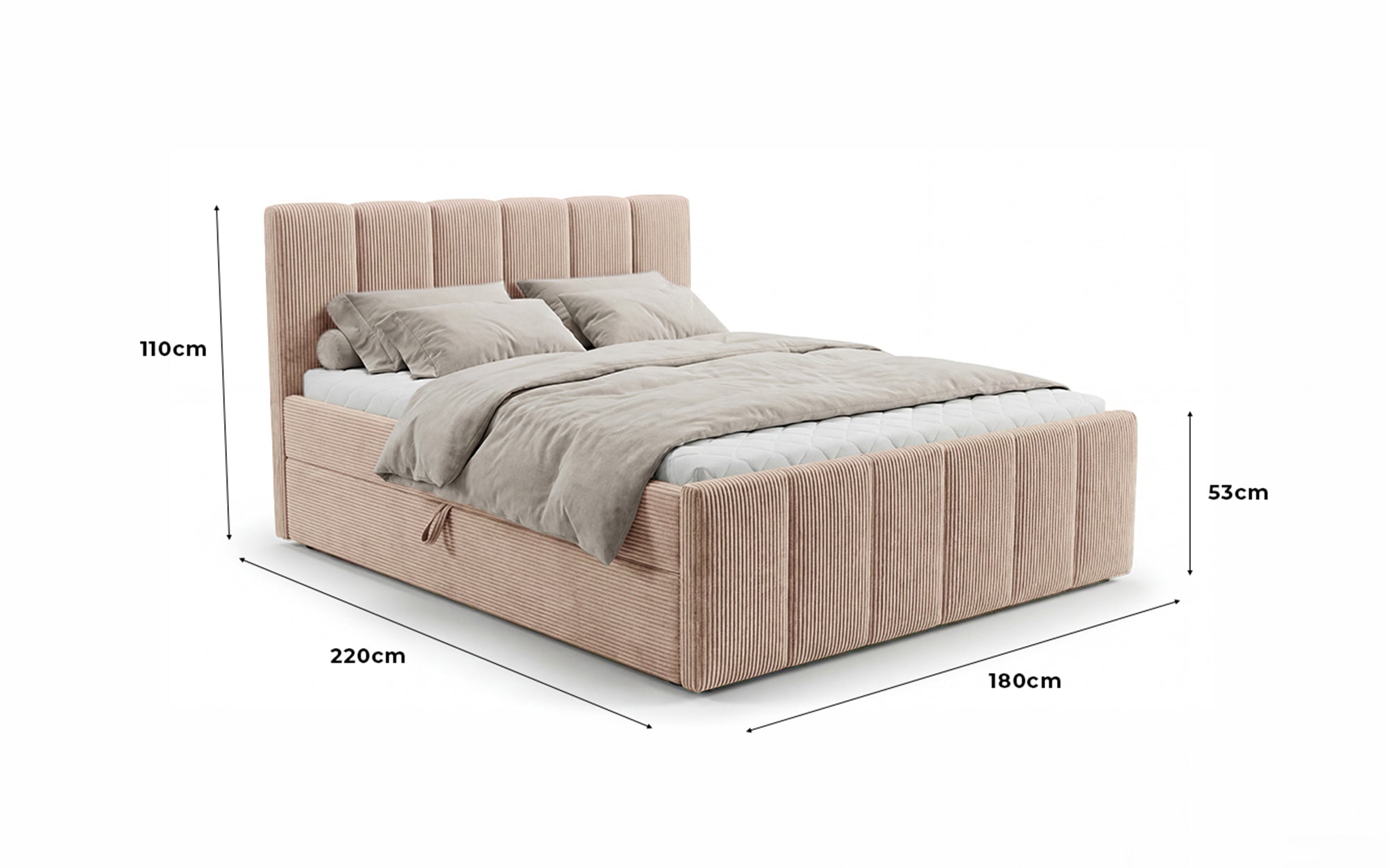 Boxspringbett Siena mit hochklappbarem Stauraum in Cord