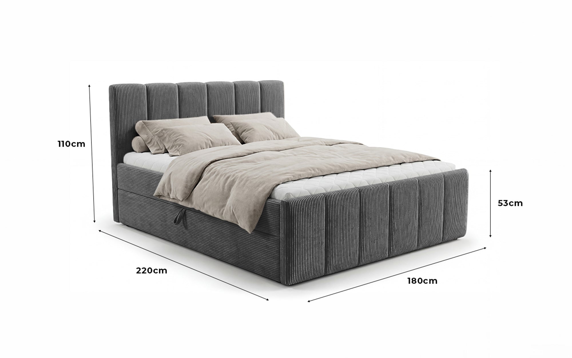 Boxspringbett Siena mit hochklappbarem Stauraum in Cord