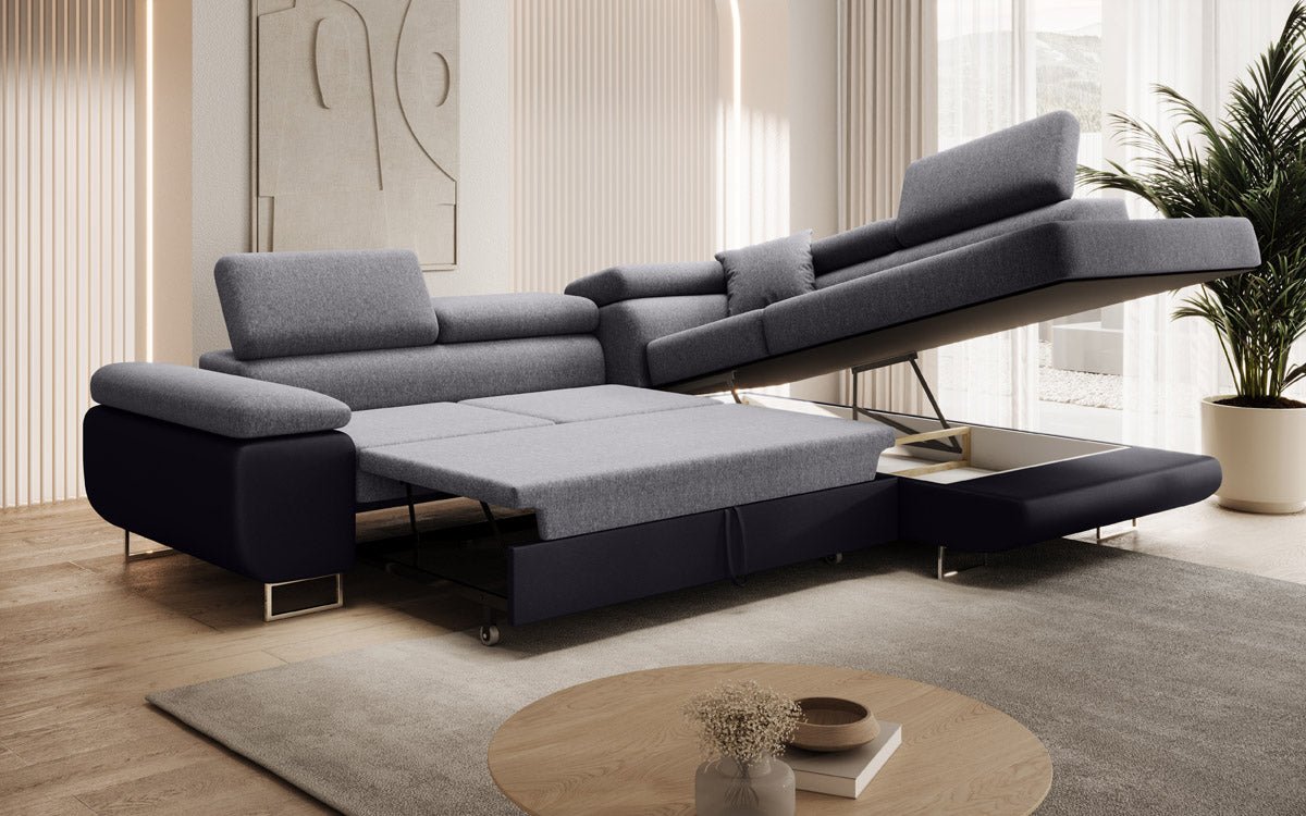 Designer Sofa Aston with Sleeping and Folding Function - Fabric/Artificial Leather