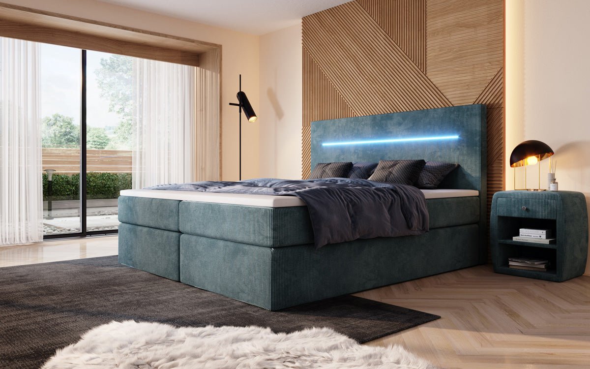 Boxspringbett Sejour mit LED u. Stauraum in Cord