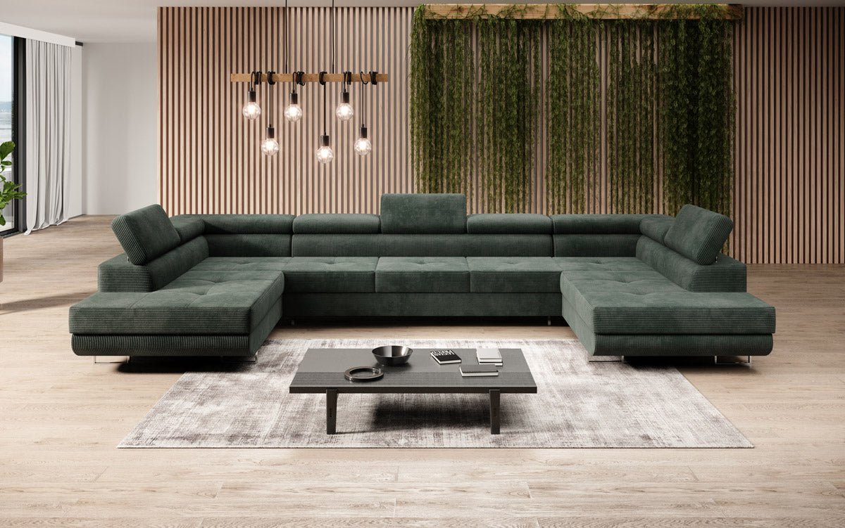 Designer Sofa Taormina with Sleeping and Folding Function in Corduroy