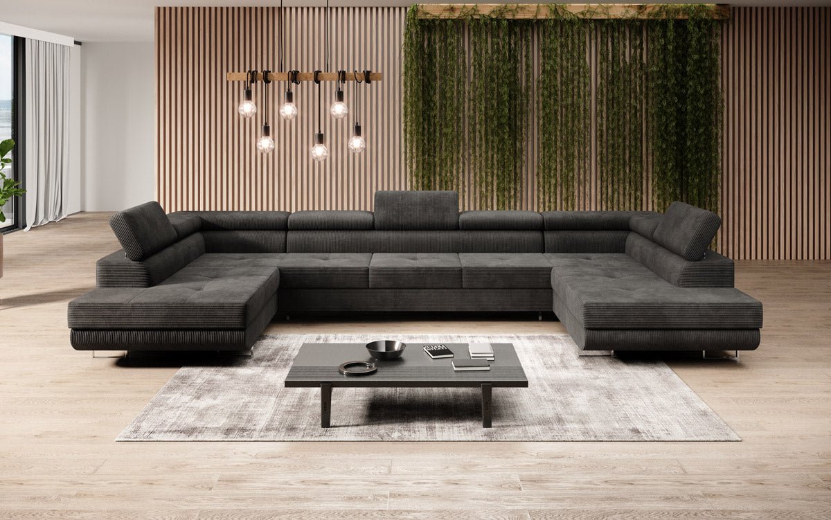 Designer Sofa Taormina with Sleeping and Folding Function in Corduroy