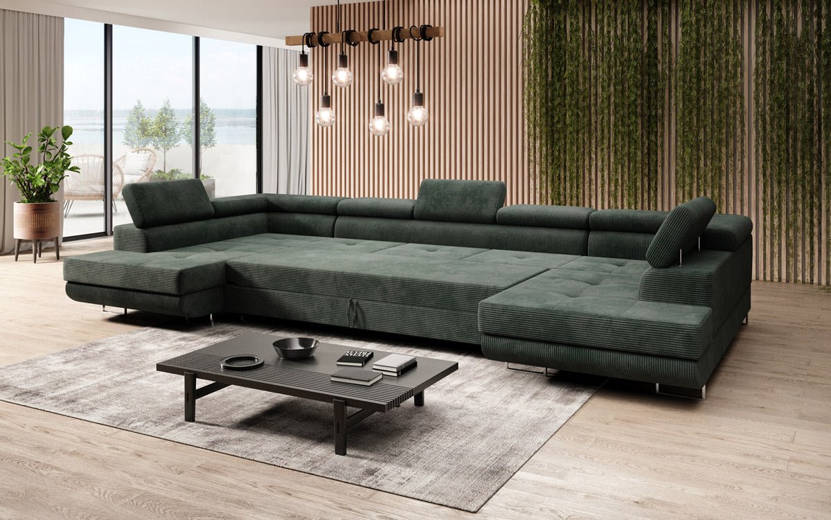 Designer Sofa Taormina with Sleeping and Folding Function in Corduroy