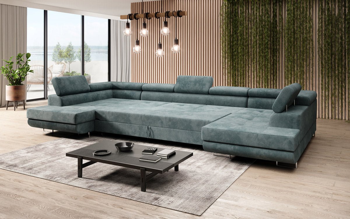 Designer Sofa Taormina with Sleeping and Folding Function in Corduroy