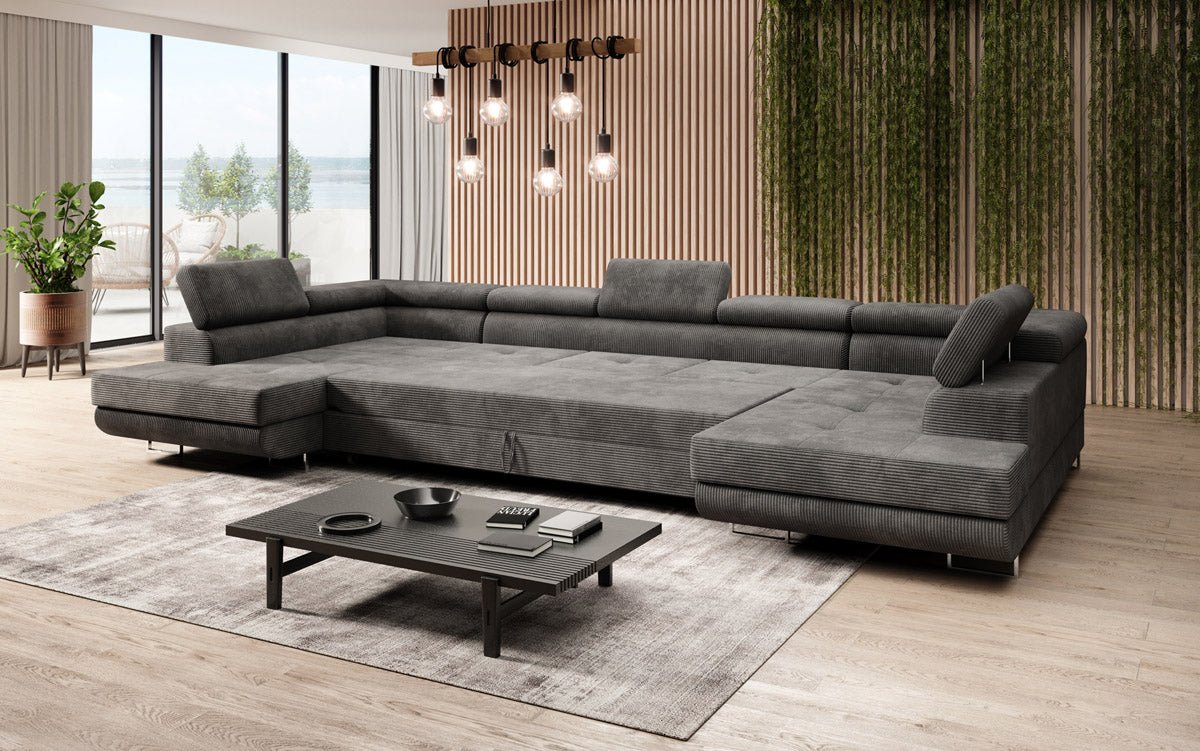 Designer Sofa Taormina with Sleeping and Folding Function in Corduroy